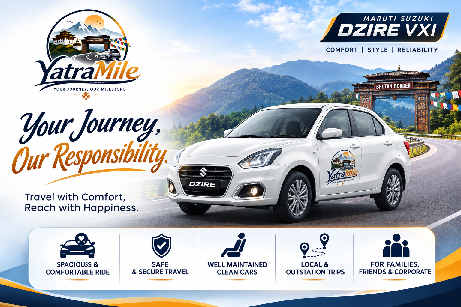 Maruti Dzire VXI taxi used for Local / Outstation transfers by YatraMile, Jaigaon